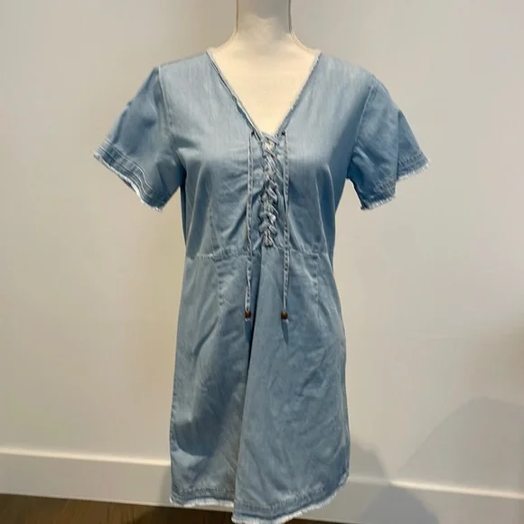 thml denim dress THML Theira Flutter Sleeve Denim Dress L